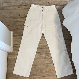 High rise white cargo pants